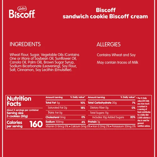 Vista 2 de Lotus Biscoff Sandwich Cookies, Biscoff Cream, 22 galletas por paquete, 7.76 onzas