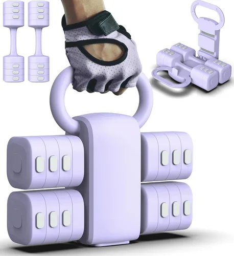 Vista 10 de Juego de 2 mancuernas ajustables 4 en 1 para mujer, con ajuste rápido, cada juego de pesas de mano de 2 libras, 3 libras, 4 libras y 5 libras