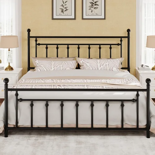 Vista 12 de SHA CERLIN Marco de cama de plataforma de metal tamaño individual de 14 pulgadas, cabecera y estribo victorianos/base de colchón de listones