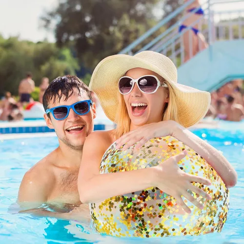 Vista 5 de 8 bolas de playa inflables transparentes con purpurina con confeti, bolas de playa transparentes para piscina, fiesta de verano para playa, piscina