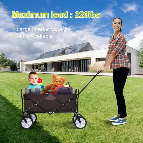Vista 4 de YSSOA - Carro de jardín plegable con ruedas, carro de campamento con ruedas giratorias de 360 grados y asa ajustable, capacidad de 220 libras