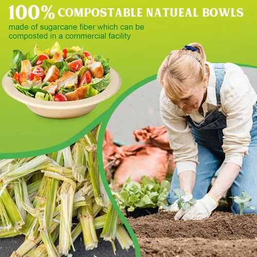 Vista 4 de greensight Cuencos de papel pequeños desechables de 12 onzas, paquete de 50 cuencos compostables, cuencos biodegradables ecológicos hechos de caña