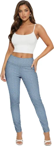 Vista 19 de Hybrid & Company Pantalón elástico súper cómodo con cintura elástica completa, de sarga milenaria 10571-Negro Blanco