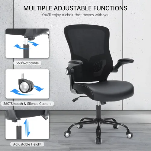 Vista 8 de Silla de oficina ergonómica, respaldo medio, de malla transpirable, silla giratoria para computadora con soporte lumbar ajustable, brazos abatibles