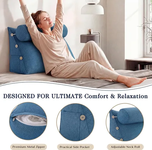Vista 3 de almohada de lectura con cuña para cama, cojín de descanso triangular ajustable para sofá, almohada en forma de cuña para soporte lumbar, cervical