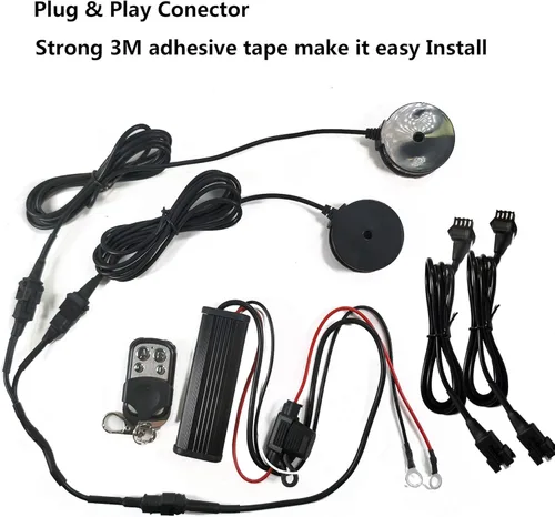 Vista 5 de Juego de 2 luces LED RGB para rueda de motocicleta con control remoto inalámbrico RF de 4 teclas, impermeable, multicolor, luz de neón