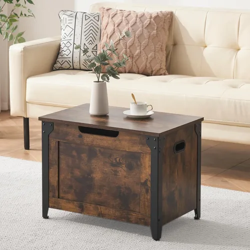 Vista 6 de GAOMON Baúl de almacenamiento, banco de almacenamiento con bisagra de seguridad, baúl de madera estilo granja para entrada, dormitorio, sala