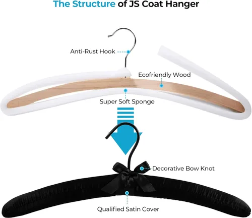 Vista 4 de JS Hanger Percha acolchada para suéteres, perchas extra grandes de 17 pulgadas con cubierta de satén, sin protuberancias de hombro para ropa