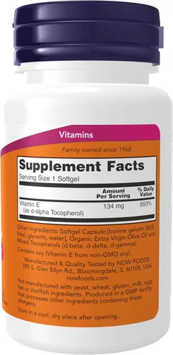 Vista 2 de NOW Foods Suplementos, Vitamina E-200 UI Tocoferoles Mixtos, Protección Antioxidante*, 100 Cápsulas Blandas