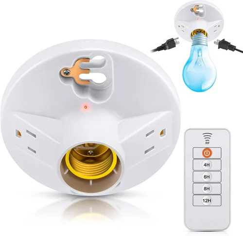 Paquete de 1 Accesorio de Iluminación de Plástico con Control Remoto Mejorado con 2 Enchufes con Conexión a Tierra y Función de Temporizador,