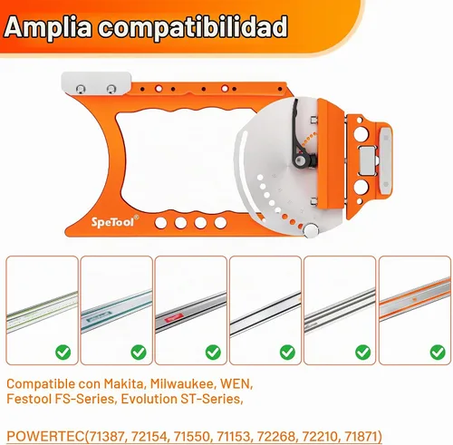Vista 6 de SpeTool Sierra de riel cuadrada de ángulo ajustable con 9 topes de ángulo preestablecidos (0 ° a 60 °), ajuste rápido, compatible con Festool