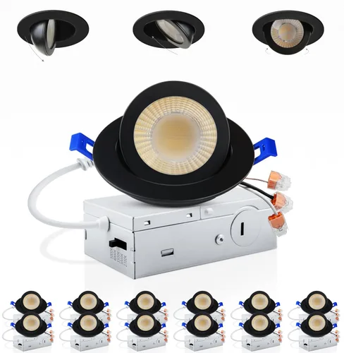 Vista 9 de Adetu luces LED empotrables de 4 pulgadas 5CCT con cardán en negro, iluminación empotrable direccional ajustable 360°+90°, luces de lata LED