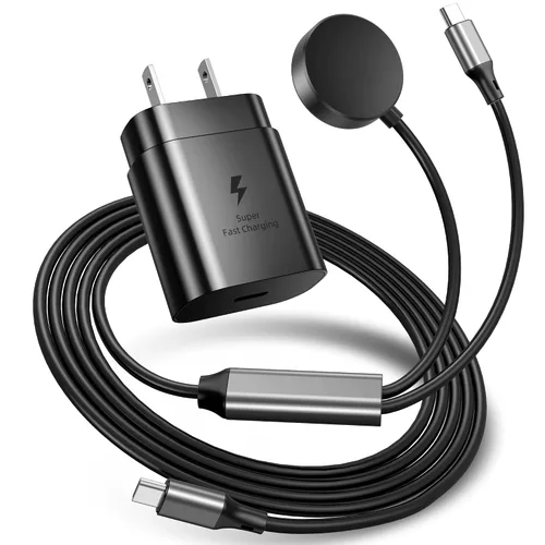 2 en 1 para cargador de reloj Samsung, cargador rápido USB C de 25 W