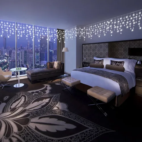 Vista 6 de Luces de carámbano para exteriores, 33 pies, 400 luces LED de Navidad para exteriores con 8 modos, 75 gotas, tira de luces impermeables para Blanco