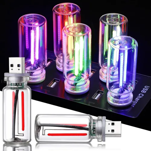 Vista 6 de Lámpara de filamento LED regulable al tacto, 2 unidades, luz nocturna USB, mini botella de vidrio, luces ambientales enchufables, lámpara