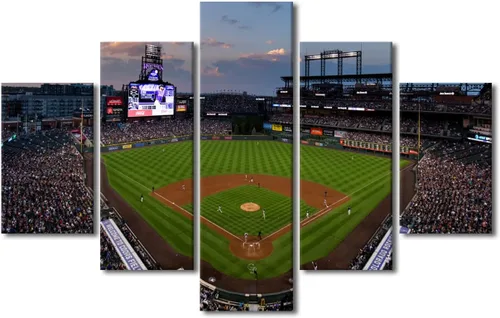 Vista 107 de TUMOVO T-MOBILE PARK - Arte de pared para sala de estar, lienzo de estadio de Seattle, 5 piezas, arte moderno de decoración de pared