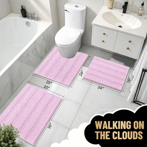 Vista 96 de OLANLY Tapetes de baño gruesos de chenilla a rayas de 30 x 20 pulgadas, extra suaves, absorbentes, con parte trasera de goma, se pueden lavar