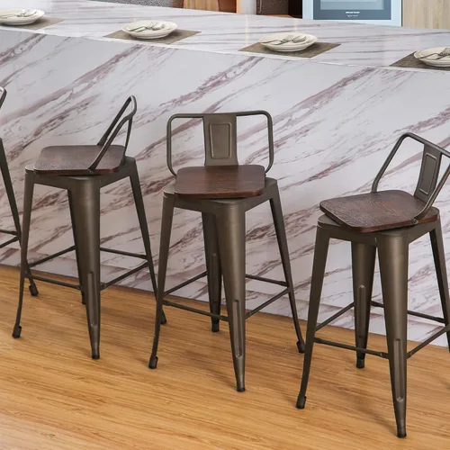 Vista 68 de Juego de 4 taburetes de bar giratorios de 26 pulgadas con respaldo, altura de mostrador, taburetes de bar industriales de metal para el hogar