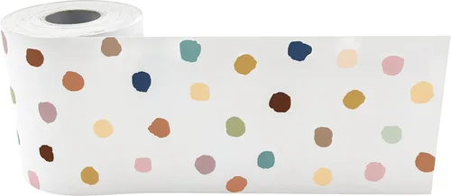 Vista 3 de Teacher Created Resources Everyone is Welcome Painted Dots Straight Rolled Border Trim (TCR8912) y guirnalda de pompones y borlas
