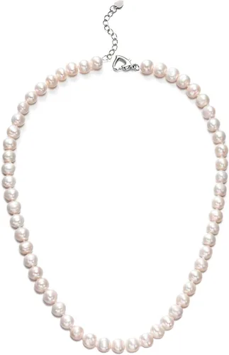 PEARLMES Collar de perlas cultivadas de agua dulce blancas para mujer, collar de perlas reales con perlas seleccionadas a mano, collares de perlas