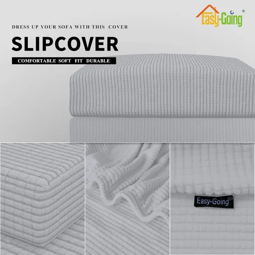 Vista 3 de Easy-Going Funda de cojín elástica para sofá biplaza, protector de muebles, funda de sofá, funda de sofá suave y flexible con parte inferior Plata