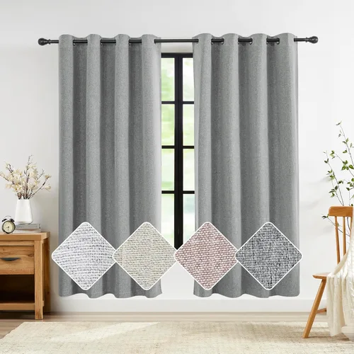 Vista 17 de Jubilantex Cortinas opacas 100% con revestimiento de lino, paneles de cortina texturizados de lino gris, 84 pulgadas de largo para dormitorio, sala