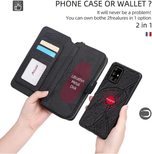 Vista 3 de Asuwish Funda de teléfono para Samsung Galaxy A71 5G con cremallera, funda desmontable con protector de pantalla y soporte de cuero para tarjetas
