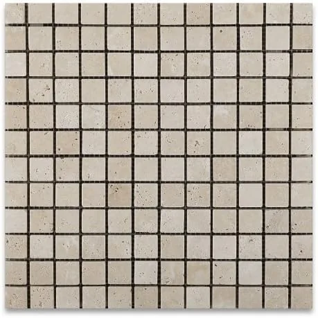 Azulejo de mosaico de travertino marfil 1 x 1 - Caja de 5 pies cuadrados
