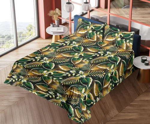 Vista 5 de Ambesonne Forest Sheet Set, Fantasy Jungle Floral Ornaments and Leaves Exotic Print Artwork, Fitted and Flat Sheet with Pillowcases Bedding Accent 4