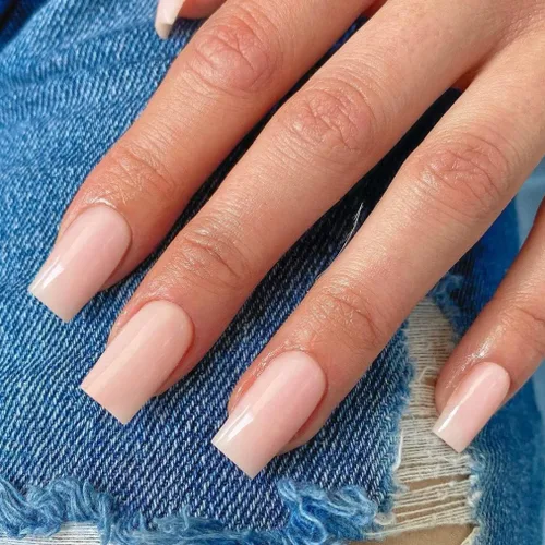 Vista 2 de Uñas postizas a presión color rosa bebé, uñas postizas cuadradas medianas con pegamento en uñas de longitud media, uñas acrílicas cortas