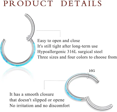 Vista 4 de CICIMOTO Piercing de aro de cartílago de acero quirúrgico de 16G y 20G CZ Metal circonita cúbica