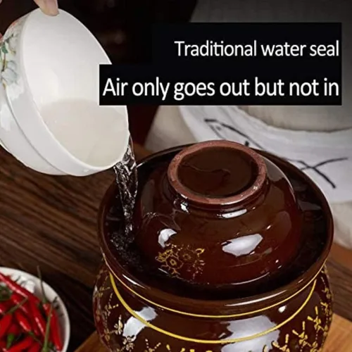 Vista 2 de Jingdezhen Tarro de encurtido de porcelana china tradicional, olla de fermentación de cerámica para decapado, tarro de fermentación con sello