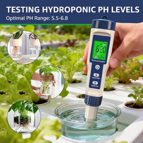 Vista 6 de Probador de sal de piscina y medidor de pH - Medidor digital TDS 5 en 1 para salinidad temperatura de pH y EC, 0.01 de alta precisión, piscina