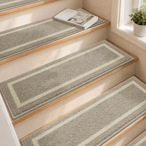 COSY HOMEER - Alfombra antideslizante suave para peldaños de escalera de 28 x 9 pulgadas, 4 unidades, color beige | Indoor Stair Runners for Wooden