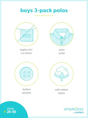 Vista 5 de Simple Joys by Carter's - Paquete de 3 polos de manga corta para niños