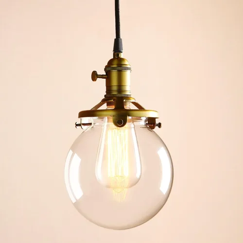 Vista 4 de PERMO Lámpara colgante industrial vintage mini de 5.9 pulgadas, redonda de cristal transparente, pantalla soplada a mano (antigua)