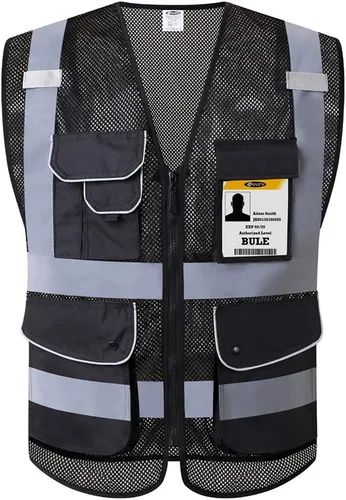 Vista 41 de JKSafety Chaleco de seguridad frontal con cremallera de alta visibilidad Clase 2 de 9 bolsillos con tiras reflectantes, cumple con las normas