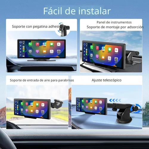 Vista 4 de Pantalla inalámbrica Apple CarPlay de 10.26", pantalla táctil portátil Carplay y Android Auto, estéreo de coche doble DIN Bluetooth con cámara