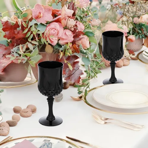 Vista 5 de JLYLOL Copas de vino de plástico vintage de 7 onzas, copas de plástico vintage, 12 piezas de vasos de agua para boda, copas de agua reutilizables