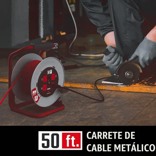 Vista 8 de CRAFTSMAN Carrete de cable de extensión retráctil de 50 pies, Edición del Contratista, con 4 tomas de corriente y cable SJTW resistente de 12 AWG
