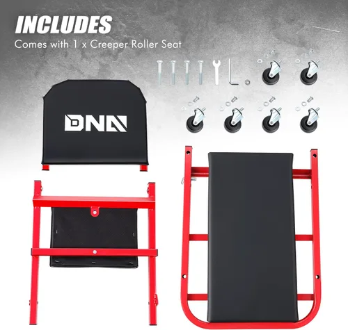 Vista 2 de DNA MOTORING TOOLS-00186 - Asiento plegable 2 en 1 de 40 pulgadas, 6 ruedas de 2 pulgadas, capacidad de peso de 330.7 lbs, color rojo