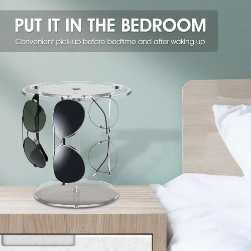 Vista 5 de Soporte para gafas de sol giratorio de 360 grados, soporte de gafas de sol acrílico, estante de exhibición de lentes de sol negro/transparente