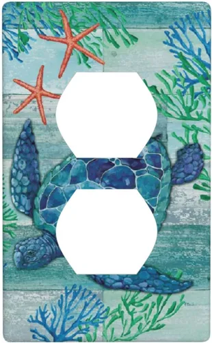 Vista 15 de Placas de interruptor de luz de doble palanca con diseño de tortuga marina y estrella de mar del océano, cubiertas de tomacorriente de 2 gang