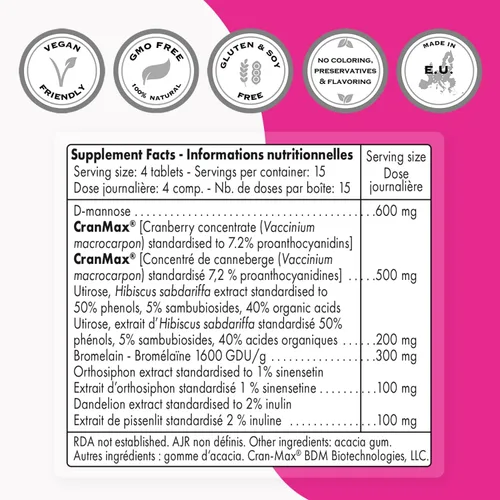 Vista 3 de Supersmart - U-Tract Forte - con D-manosa y bromelina Sin OMG y sin gluten - 60 tabletas