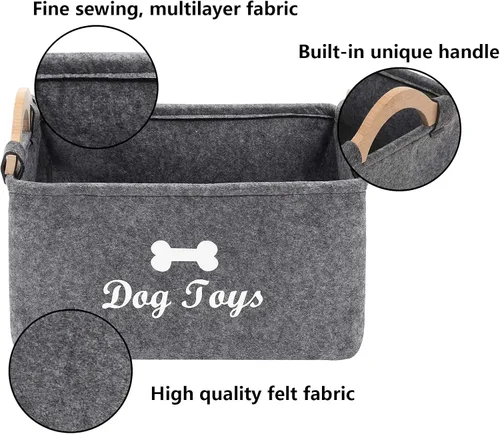 Vista 3 de Geyecete Contenedores de almacenamiento de juguetes para perros, con mango de madera, cesta de almacenamiento plegable para suministros