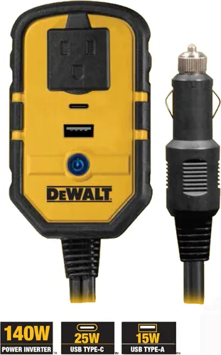 Vista 3 de Inversor de corriente DeWalt DXAEPI140 de 140 W con dos puertos USB: de 12 V de CC a 120 V de CA