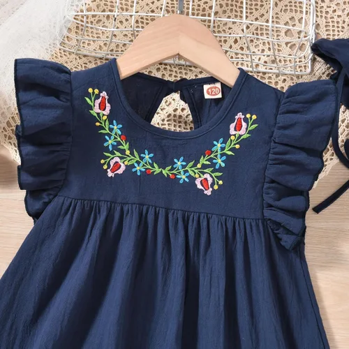 Vista 5 de fioukiay Vestido bohemio bordado con volantes sin mangas para niña pequeña