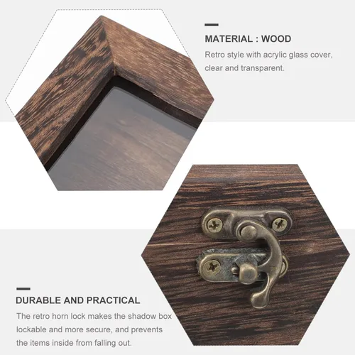 Vista 4 de Mipcase Vitrina de madera con tapa de cristal para joyas, almacenamiento de accesorios, bandeja de joyería de madera para coleccionables, caja
