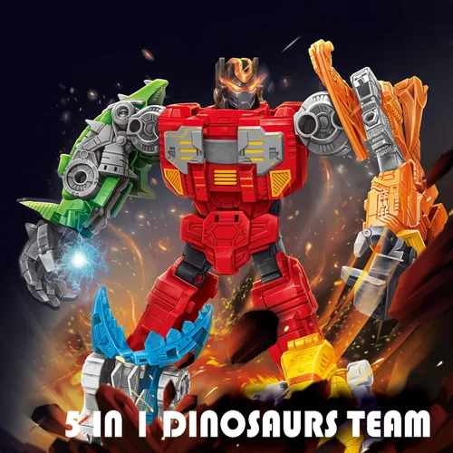 Vista 4 de Juguetes transformables de robot dinosaurio 5 en 1, figuras de acción de dinosaurio de deformación de guerras de rescate para niños de 6 a 12 años