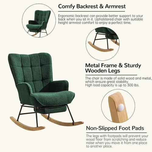 Vista 35 de Furniliving Mecedora tapizada para cuarto de bebé, mecedora tapizada, moderna, con asiento acolchado, silla de lectura con respaldo alto, cómoda